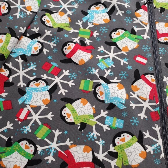 Elite Med Performance Scrub Jacket Penguins Presents and Snowflakes Wmn Sz 2XL - Picture 5 of 11